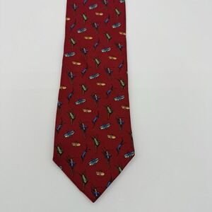 Brooks Brothers Silk Classic Necktie Red Dragonfly Novelty Insect Wide USA 57x4